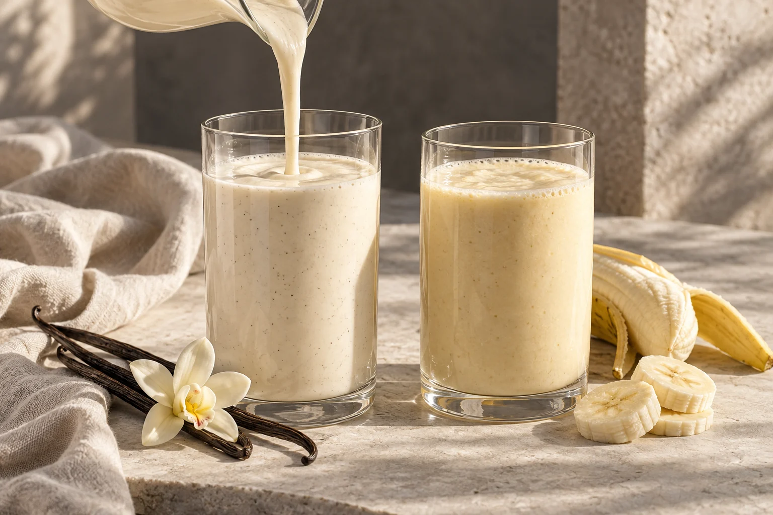 Creamy vanilla and banana shakes